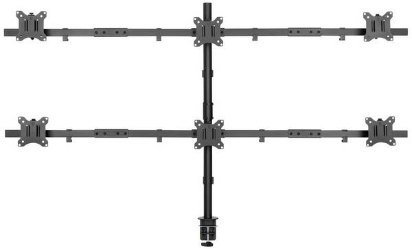 <br> SpeaKa Professional<br> SP-MM-1010<br> <br> Monitor desk mount<br> 6 Display(s)<br> 43,2 cm (17") - 81,3 cm (32")<br> Black (RAL 7001)<br> Tiltable, Swivelling<br>