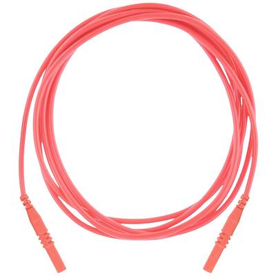 A red patch cable with two plugs, used for connecting electronic devices.