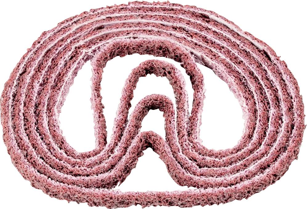 A pink pipe cleaner is folded multiple times into a looped shape, forming a compact, winding structure against a white background.