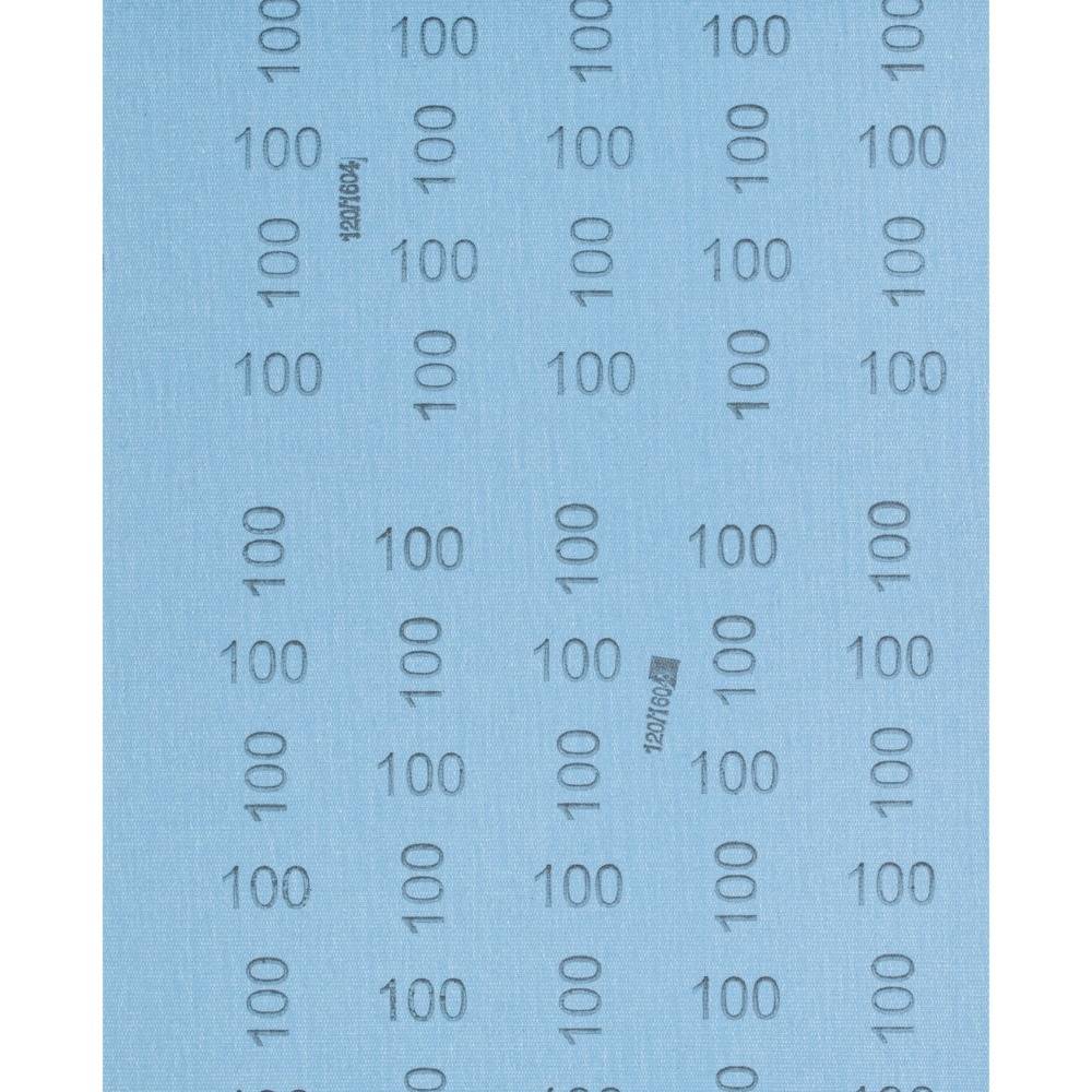 Blue sandpaper with multiple '100' markings, indicating the grit size.