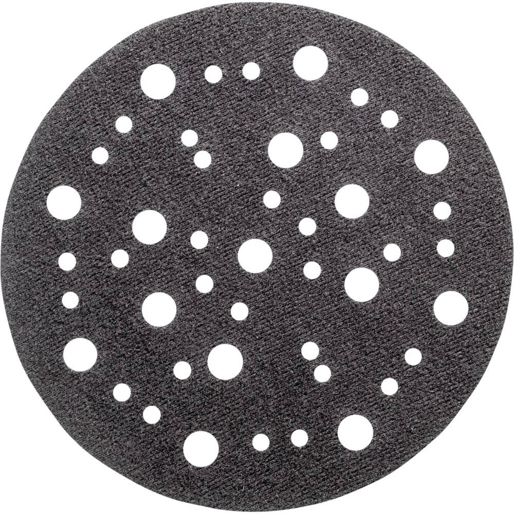 A round sanding disc with multiple holes of varying sizes for dust extraction, commonly used on orbital sanders.
