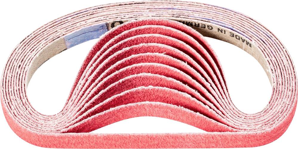 Stacked red ribbon bands, intertwined with each other, display a wavy pattern.