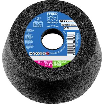 Black grinding stone with blue label, brand 'Pferd Germany'. Designation 'SG C 24'. Size 110/90 x 55 x 22.23 mm.