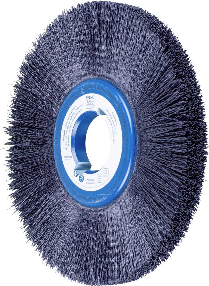 A large, round brush with blue bristles and a blue centre, presumably for industrial cleaning purposes.