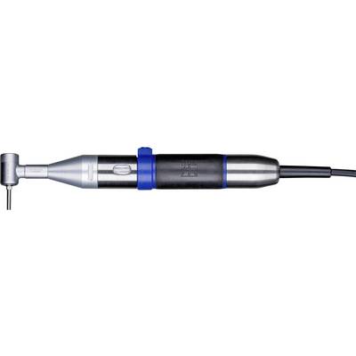 An electric hand drill with a blue ring and side lever. Used for precision work in dental technology or microsurgery.