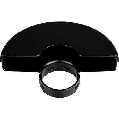 A black protective guard for electrical tools, specifically for angle grinders, in a semicircular design with a mounting ring.