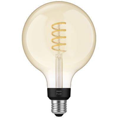 Large light bulb with visible spiral-shaped filament and black fitting.