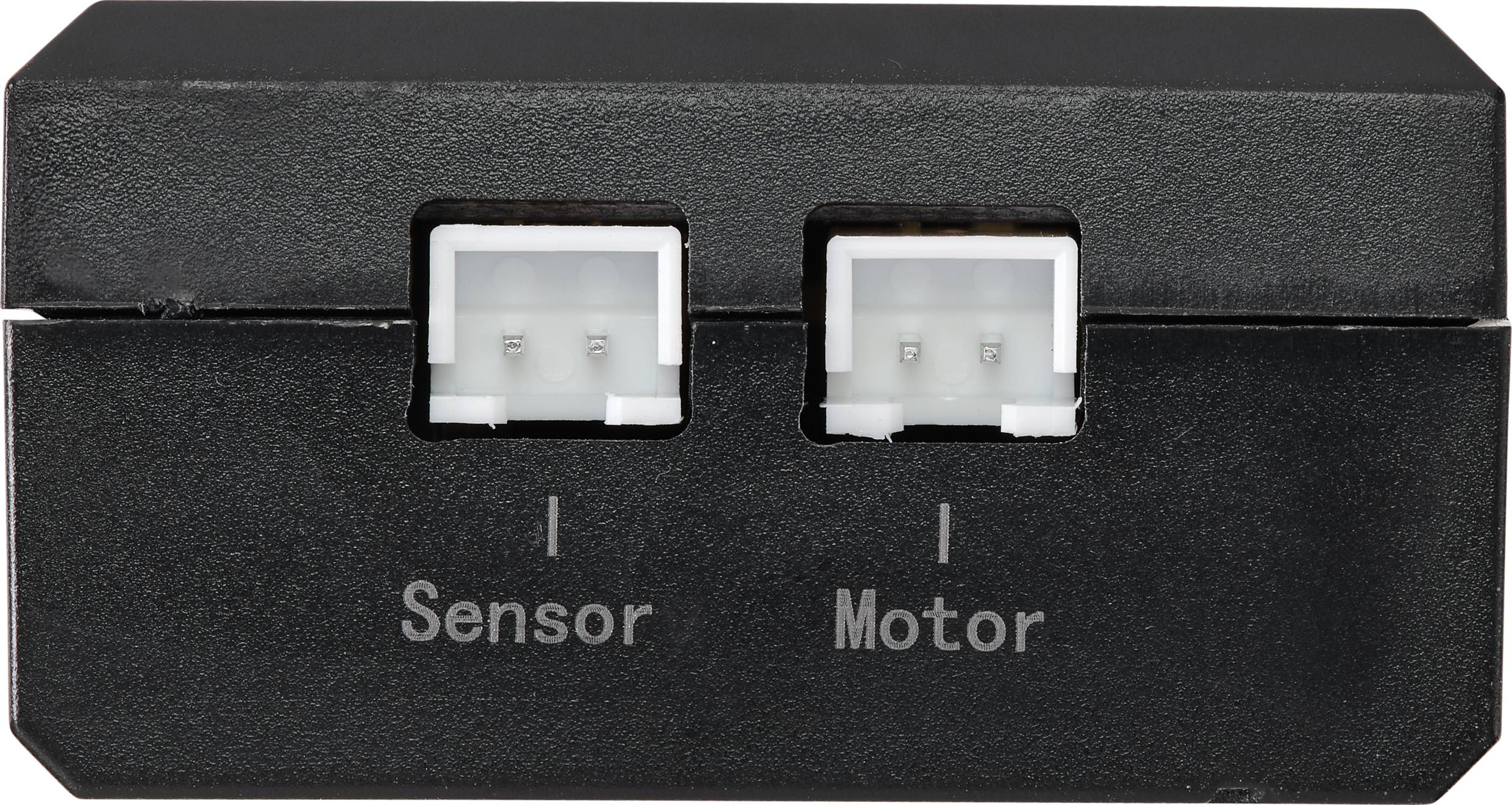 Black component with two connections, labelled 'Sensor' and 'Motor'.