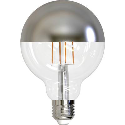 Light bulb with mirrored dome, visible filament and silver fitting, ideal for light diffusion and decoration.
