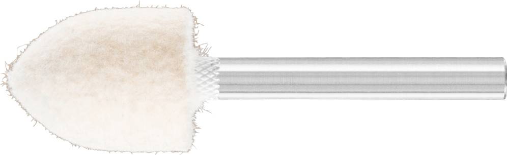 A metallic shaft with a beige, spherical, soft attachment, acting like a polishing tool accessory.