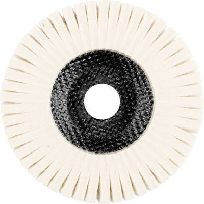 Round, cream-coloured fan disc with a black, textured centre, commonly used for polishing or grinding work.
