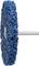 A blue scouring pad with a metal pin, positioned vertically, on a neutral background.