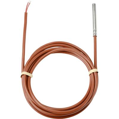 Long red cable with a metal tip, likely a sensor or temperature probe, rolled up and secured with a rubber band.