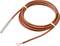 A red temperature sensor cable with a metal probe and exposed wire ends ready for installation.