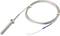 A thermocouple with a metal casing and long, braided cable lead, wrapped in insulation.
