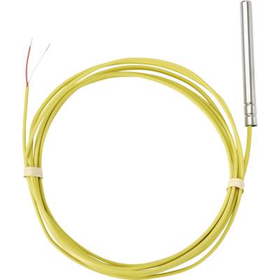 Yellow cable with a metal sensor and exposed wire ends. Suitable for temperature measurements.
