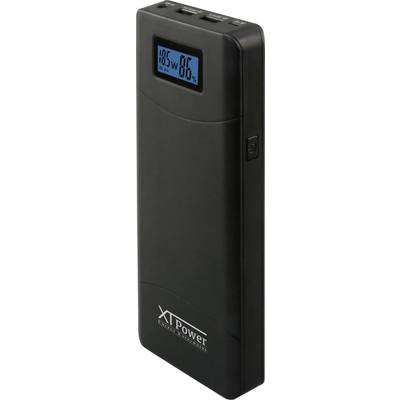 Black power bank by XTPower with a digital display in the top left, showing '185W 86%'. Compact, suitable for charging devices on the go.