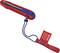 Red wire stripping tool with blue loop and label. Primarily used for stripping cable insulation.