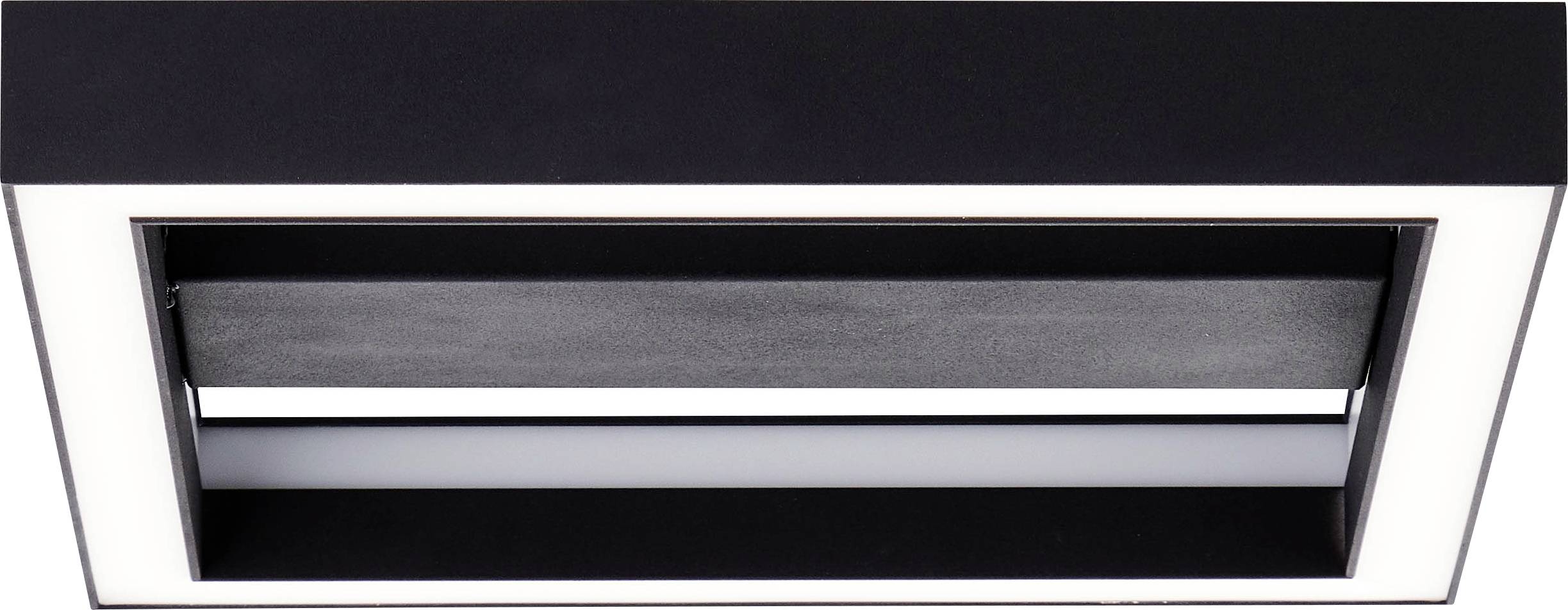 A rectangular, black and white ceiling light with a modern design.