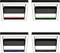 Four rectangular framed objects, each with a black surface and coloured stripes beneath: Red, Green, Blue, White.