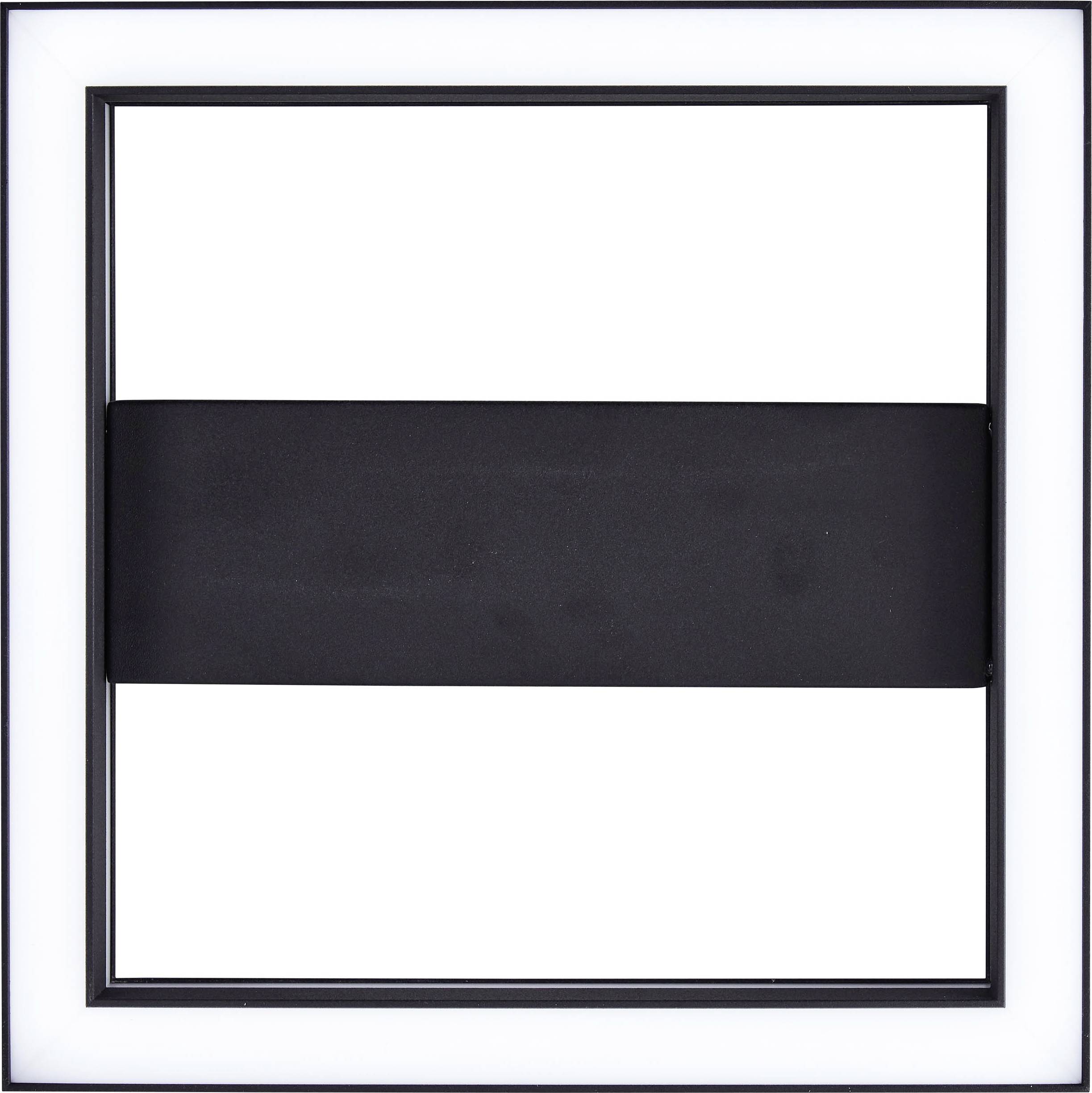 A black, horizontal band in the centre of a square frame against a white background, minimalist design.