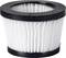 White, cylindrical air filter with black edges, used for cleaning air in various devices.