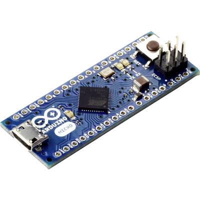 Arduino Micro development board with USB connector, central chip, and pin headers for prototyping.