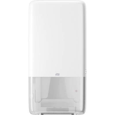 A white, rectangular paper towel dispenser.