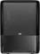 A black paper towel dispenser by TORK, rectangular and slim, designed for wall mounting, suitable for bathrooms or kitchens.