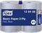 Two blue, two-ply paper rolls by 'Tork', packaged in film. Product code: 12 84 08. Type W1, each 1000 sheets.