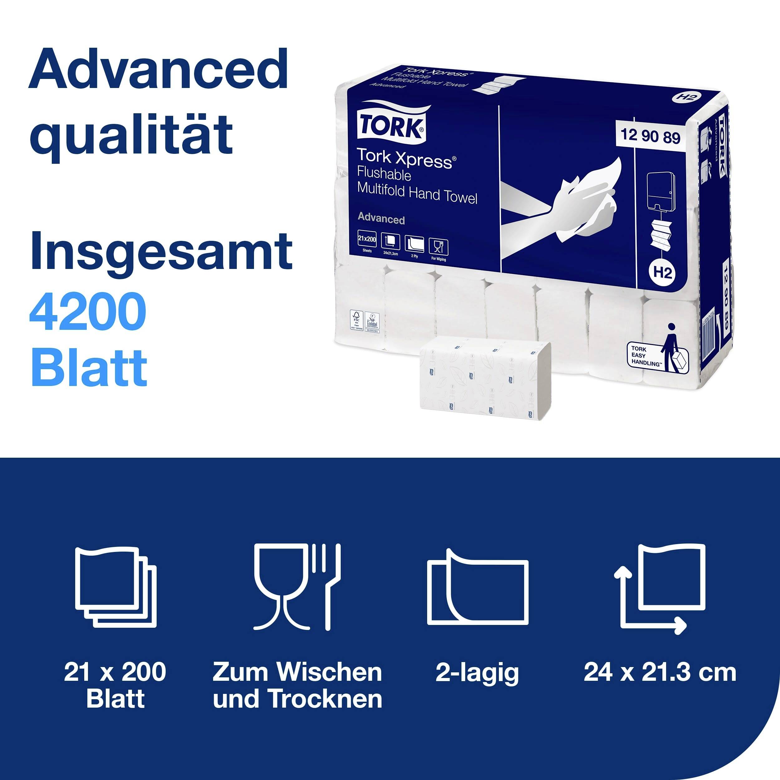 TORK Xpress Hand Towels, 12 packs of 200 sheets, 2-ply, 24 x 21.3 cm. For wiping and drying.