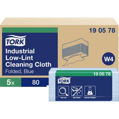 Pack of 'Tork Industrial Low-Lint Cleaning Cloth', folded in Blue, 80 wipes, suitable for sensitive surfaces and solvents.