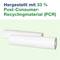 Two white plastic rolls with the inscription 'Manufactured using 33% Post-Consumer Recycled Material (PCR)' next to them.