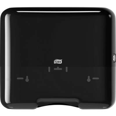 Black Torque Paper Dispenser, wall-mounted, with an opening at the bottom for paper retrieval. Logo visible in the centre.