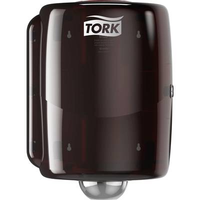 Black paper towel dispenser with 'TORK' printed on top. Suitable for wall mounting in public washrooms.