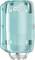 A transparent, turquoise soap dispenser with the 'Tork' print on top. The dispenser is suitable for wall mounting.