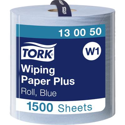 Blue Wiping Paper Tork, W1 System, 13 00 50, on a roll with 1500 sheets.