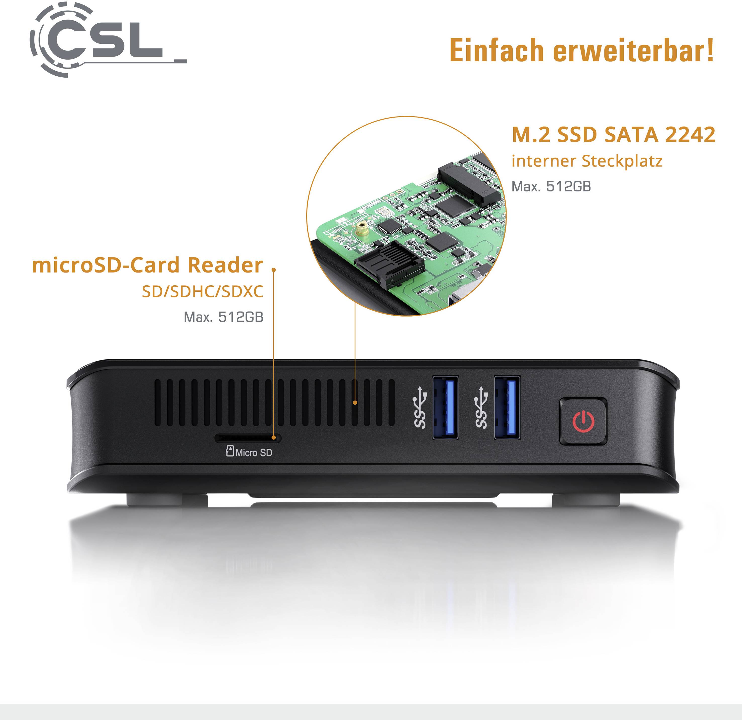 CSL Computer Mini PC Narrow Box Ultra HD Compact v4 Intel® Celeron® N4120 2.6 GHz 128 GB eMMC Win 10 Home 81563-7