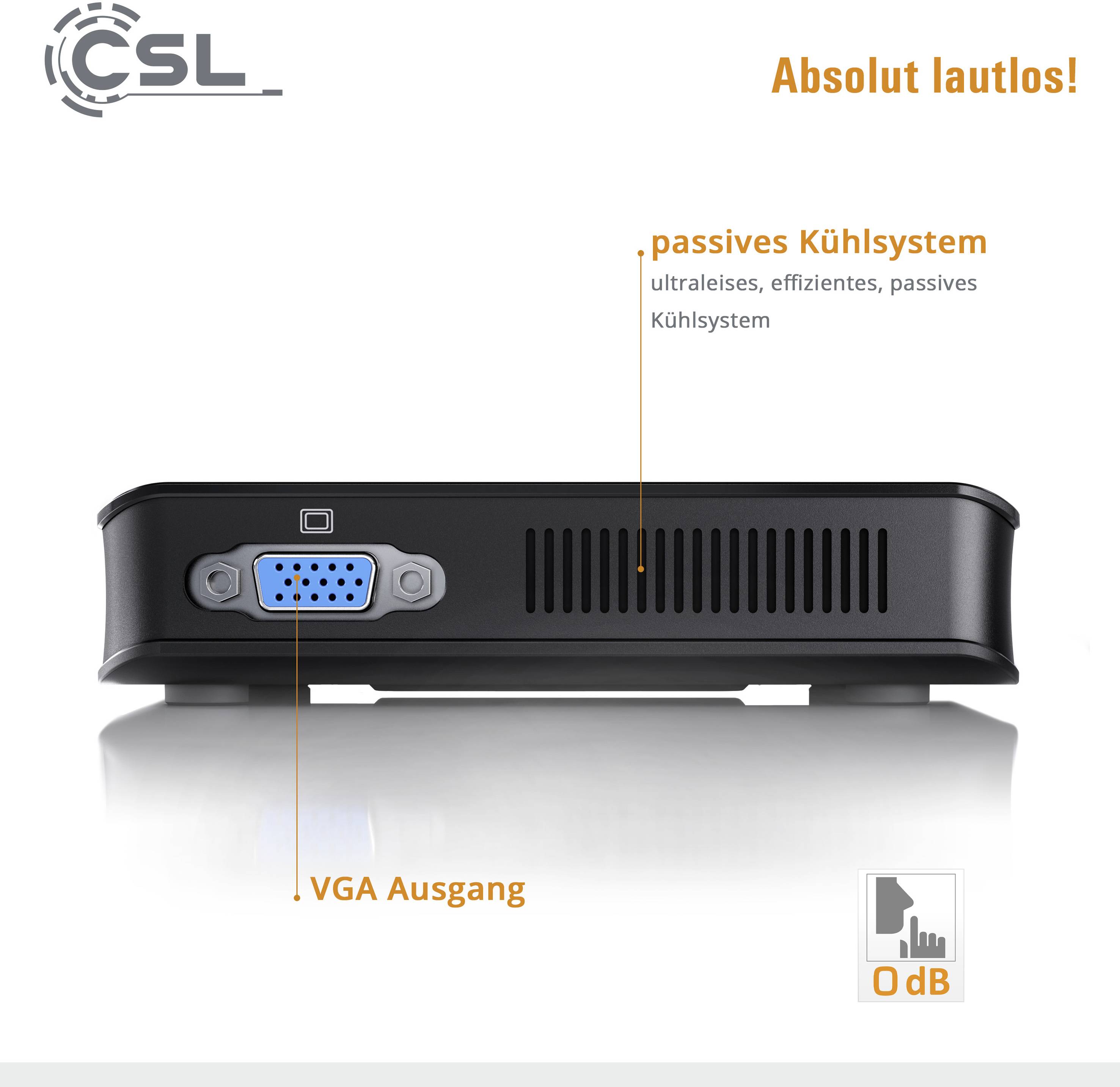 CSL Computer Mini PC Narrow Box Ultra HD Compact v4 Intel® Celeron® N4120 2.6 GHz 128 GB eMMC Win 10 Home 81563-9