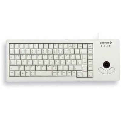 White computer keyboard with Cyrillic and Latin letters. A trackball for navigation is located on the right side.
