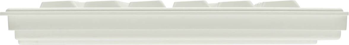 White computer keyboard photographed from the side, with keys clearly visible.