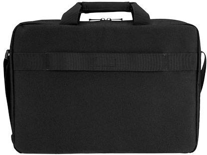 A black, rectangular tote bag with handles and a shoulder strap. The bag has a simple, minimalist design.