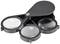 A black folding magnifying glass with three collapsible lenses, used for magnifying small objects.