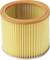 Round air filter with orange border and yellow pleated paper for vacuum cleaners or workshop equipment.