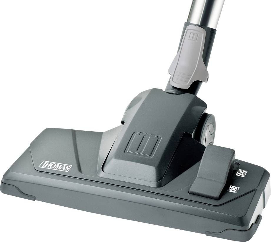 Vacuum cleaner nozzle in close-up, suitable for carpets and hard floors.