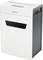 A white paper shredder with grey elements and a viewing window shows shredded paper. The brand is visible. Draping and buttons are recognisable.