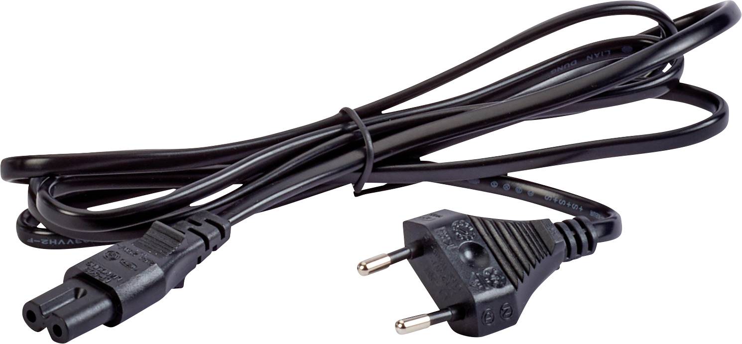 Black cable with two-pin Euro plug, suitable for European power sockets and electronic devices.