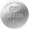 'Lithium Battery GP CR 2325', silver button cell with a symbol of a crossed-out hand and child, indicates caution in handling.