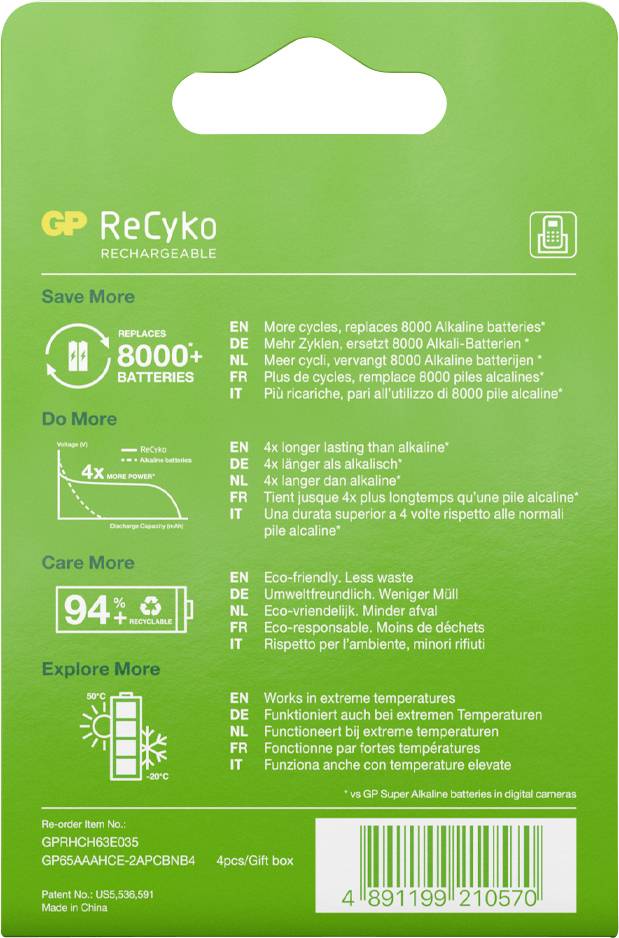 GP GPRCK65AAA570C4 AAA battery (rechargeable) NiMH 650 mAh 1.2 V 4 pc(s)-4