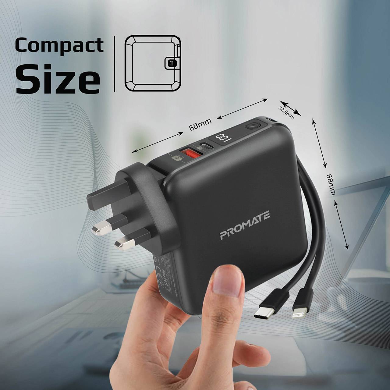 Pro Mate PD20 Power bank 15000 mAh Quick Charge 3.0 LiPo Black Status display-7